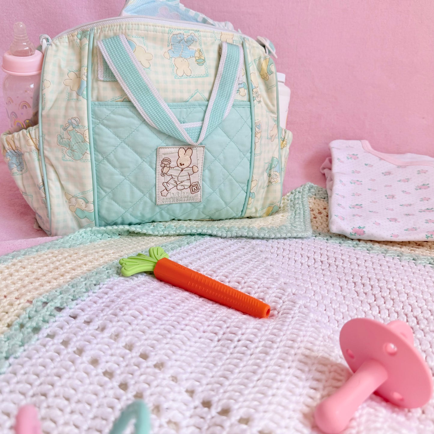 Baby Bunny Mint Gingham Diaper Bag