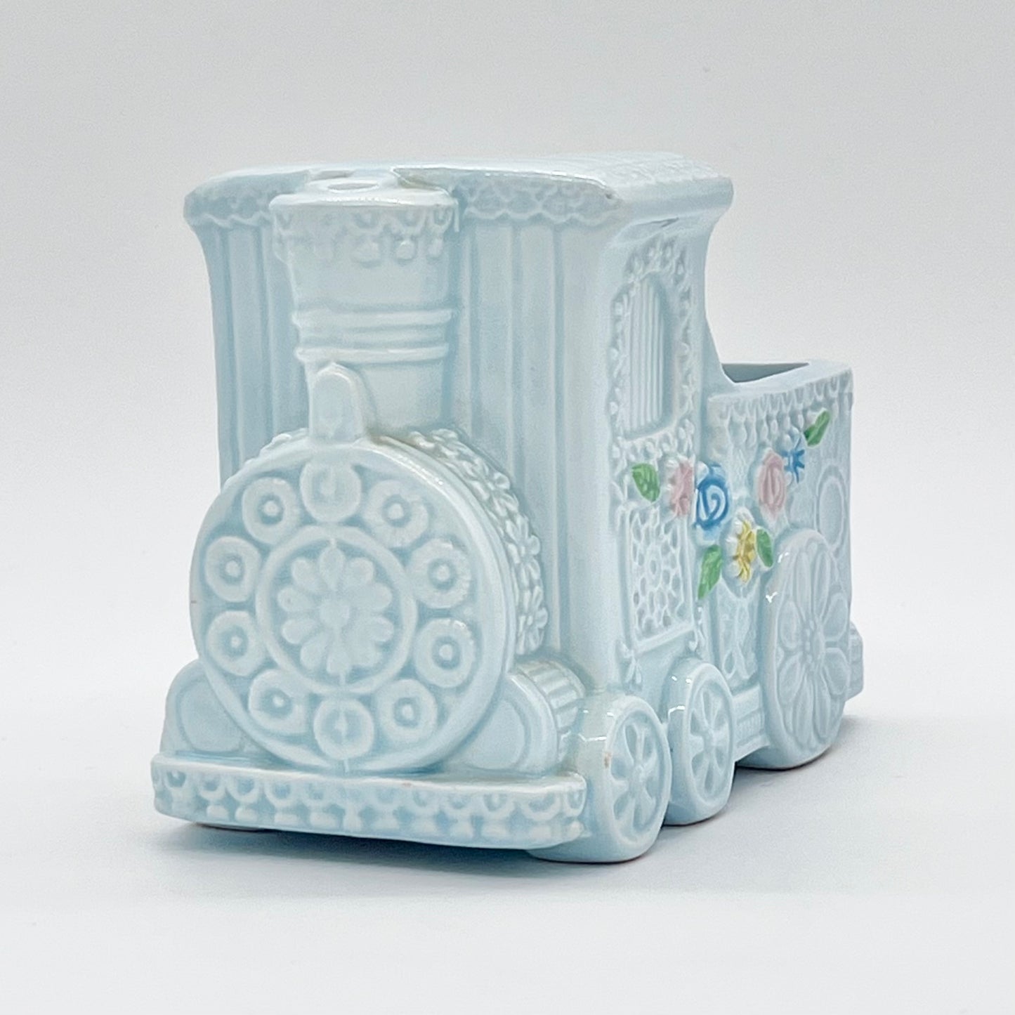 Pastel Blue Floral Ceramic Train