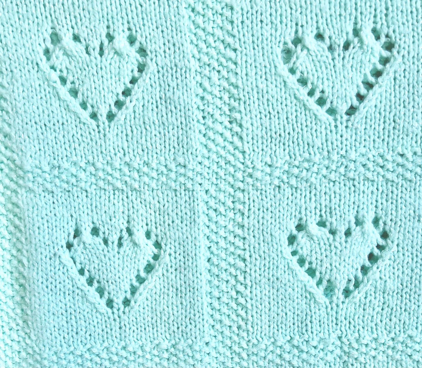 Minty Hearts Knitted Blanket