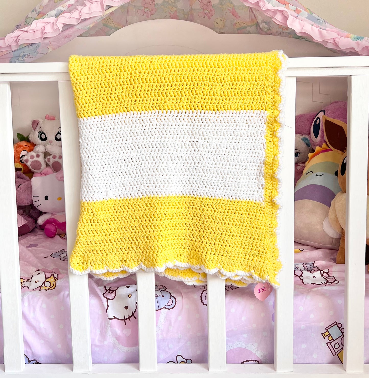 Yellow & White Striped Knitted Blanket