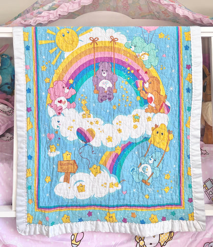 Vintage Care Bears Quilt With Satin Trim