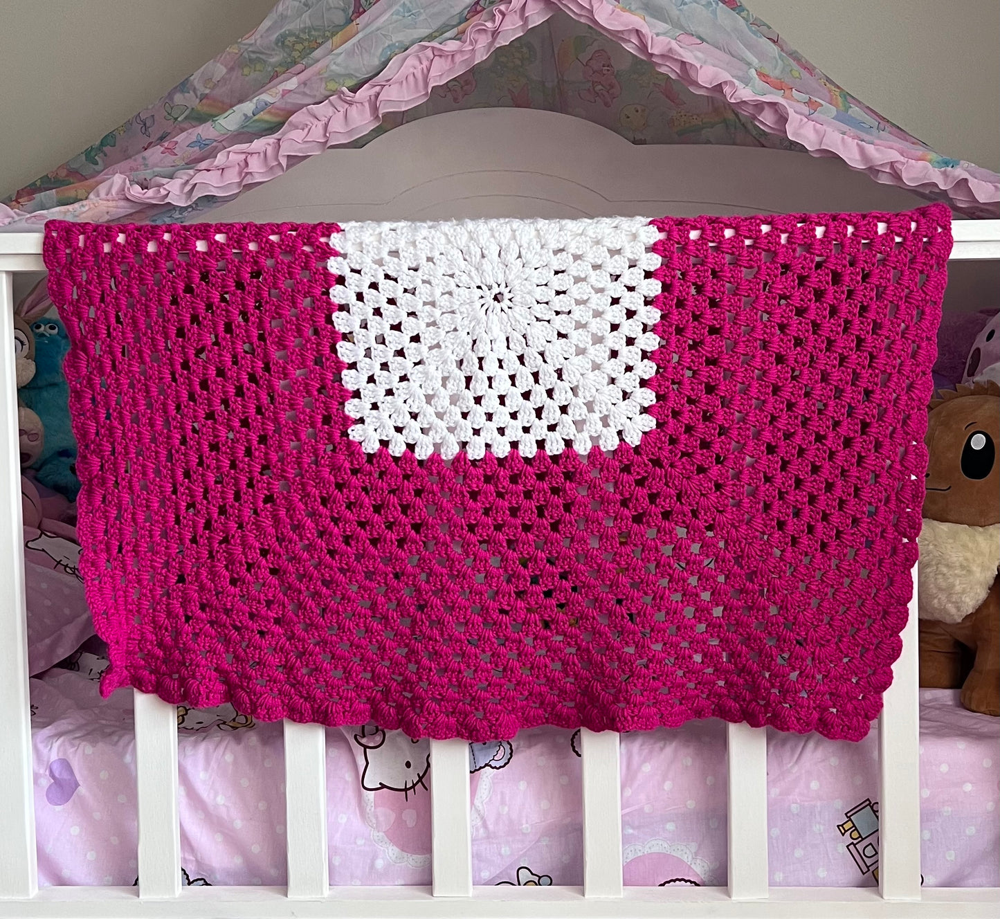 Hot pink & White Crochet Blanket