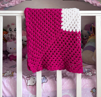 Hot pink & White Crochet Blanket